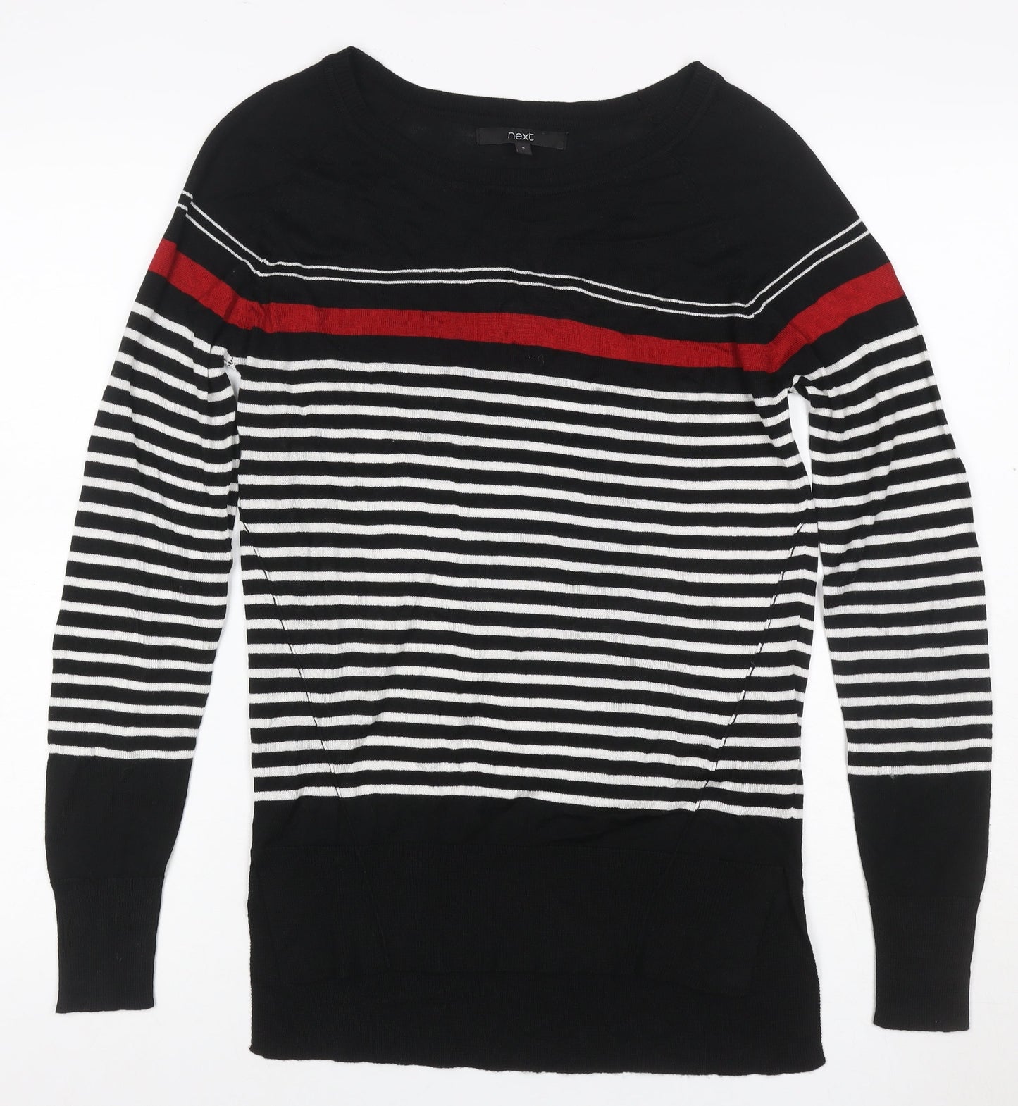 Next Women’s Black Red White Striped Knit Jumper UK 8 Pullover