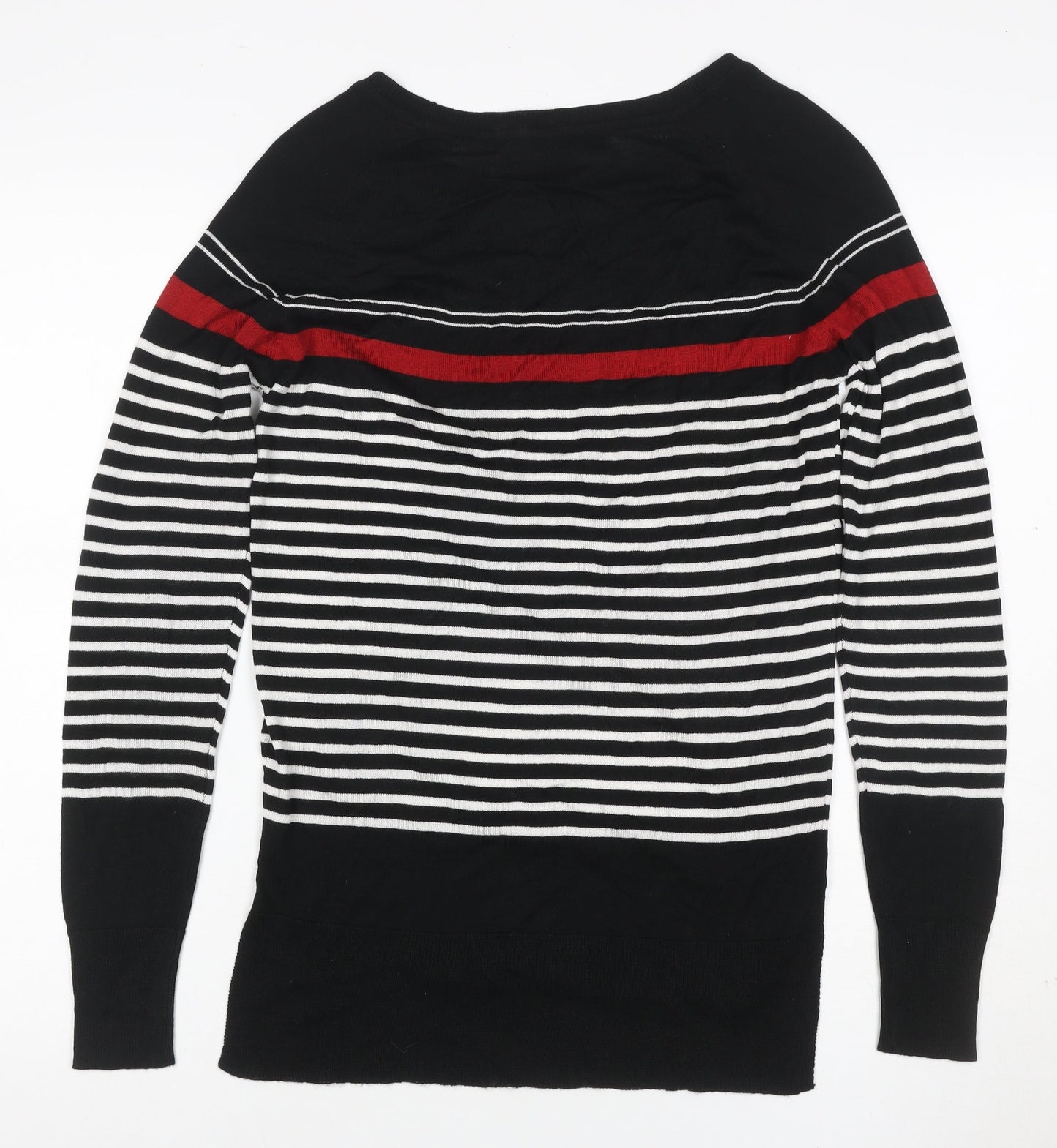 Next Women’s Black Red White Striped Knit Jumper UK 8 Pullover