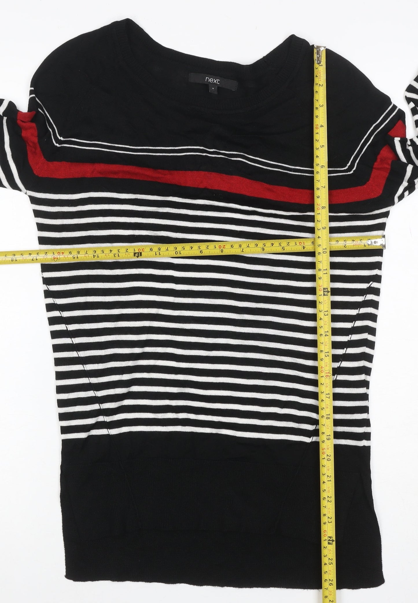Next Women’s Black Red White Striped Knit Jumper UK 8 Pullover