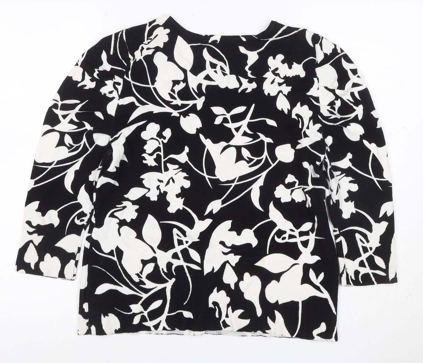 Lilly Collection Women’s Black White Floral Knit Cardigan L