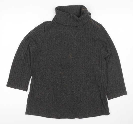 Parallel Skies Women Grey L Knit Roll Neck Zip Tunic Top
