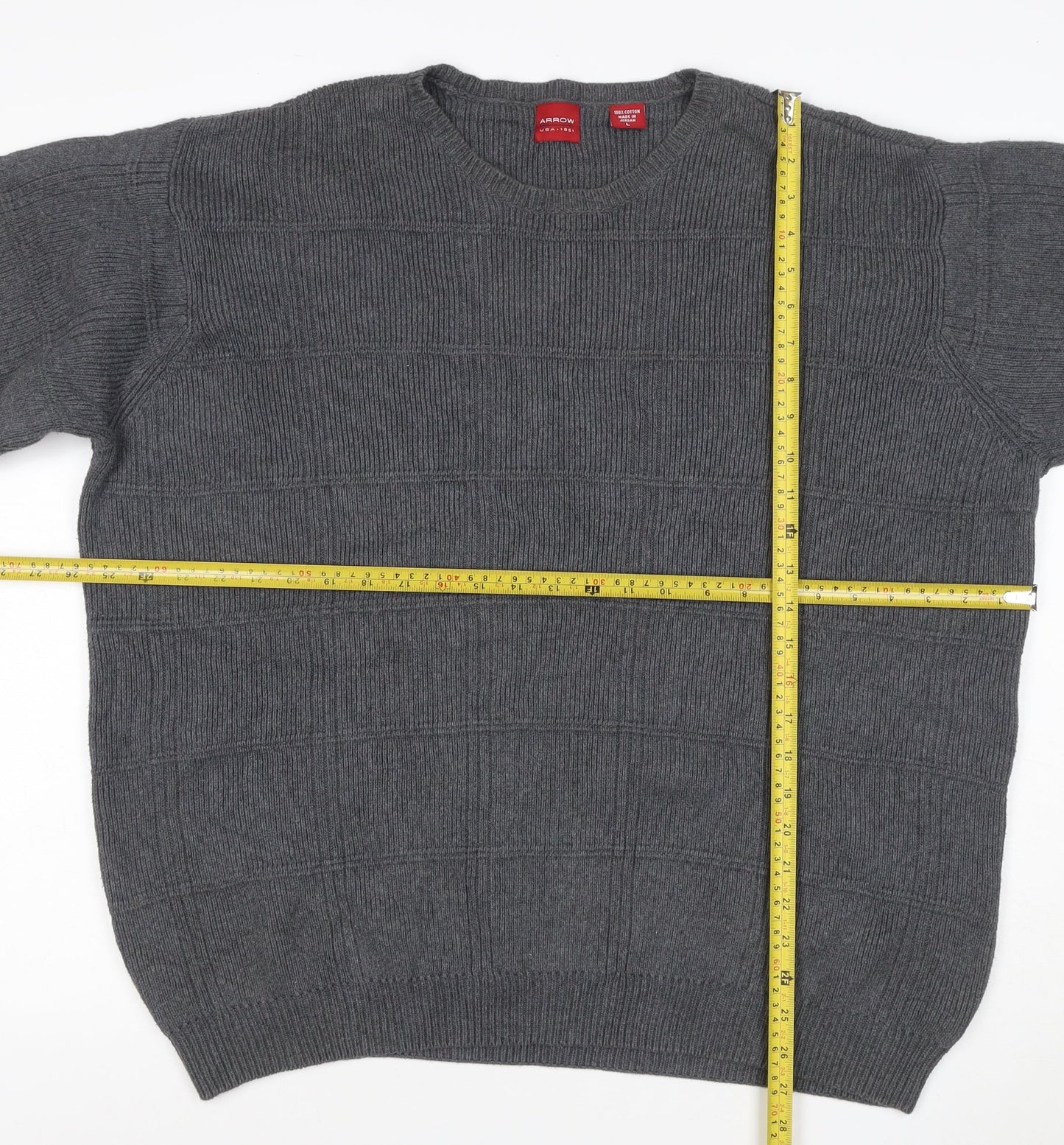 Arrow USA 1851 Men's Grey L Crew Neck Geometric Cotton Jumper