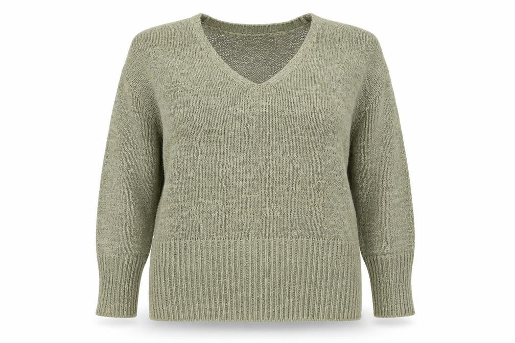 Front view of Dunnes Women Green M V-Neck Chunky Knit Raglan Sleeve Jumper