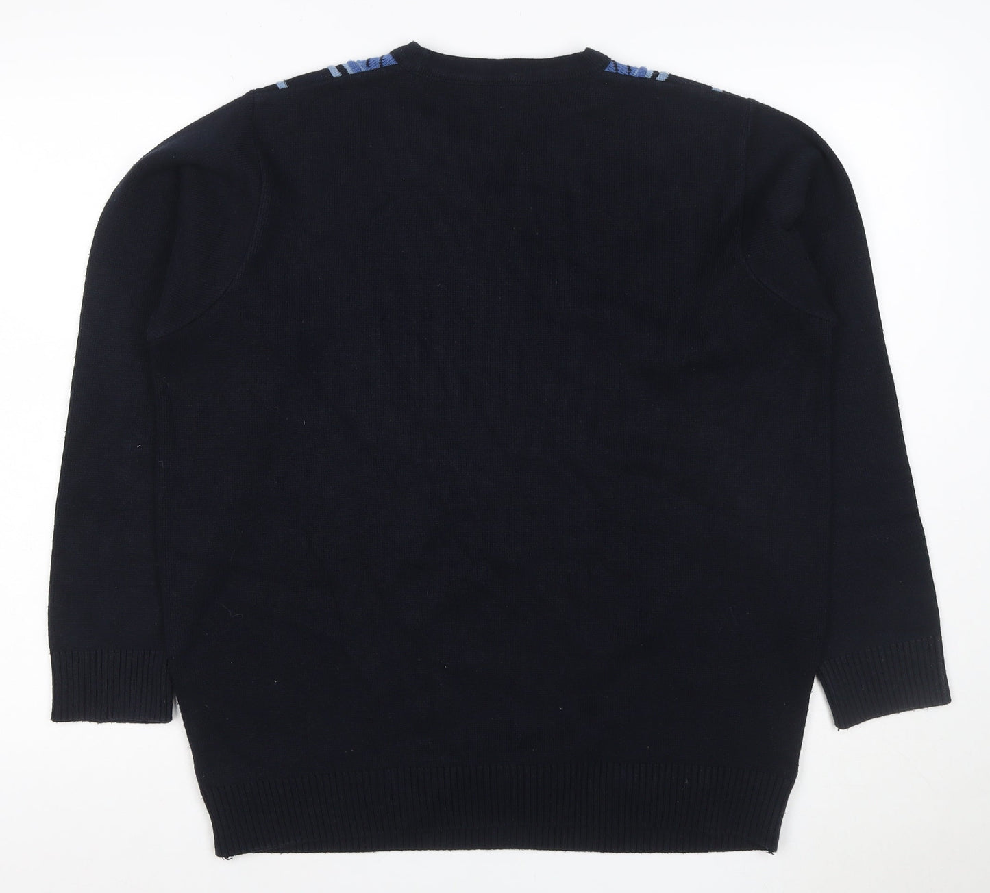 EWM Men's Black Blue M V-Neck Striped Cotton Blend Knit Jumper