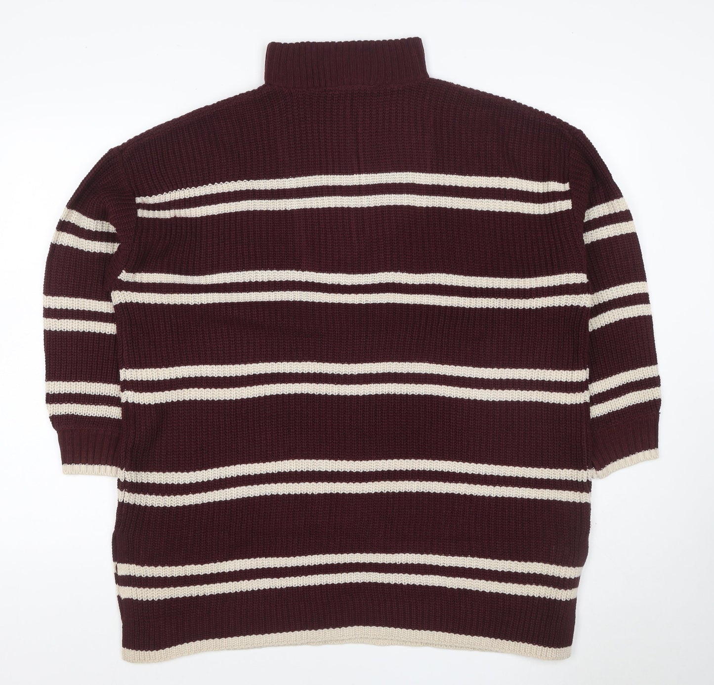 Yours Women Burgundy Ivory Striped 1/4 Zip Knit Jumper UK 14-16