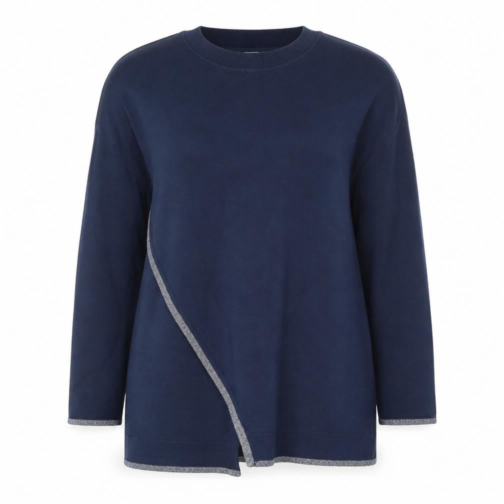 Oliver Bonas Women’s Navy Size 8 Asymmetric Tunic Jumper Metallic Trim