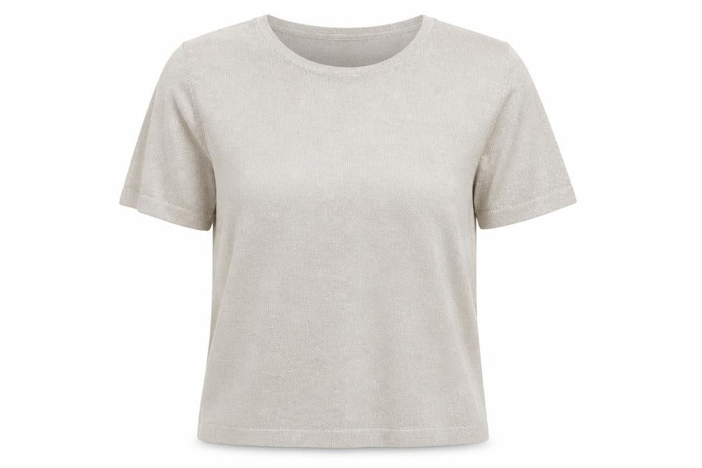 Marks & Spencer Women Beige Glitter Knit Short Sleeve Top UK 18