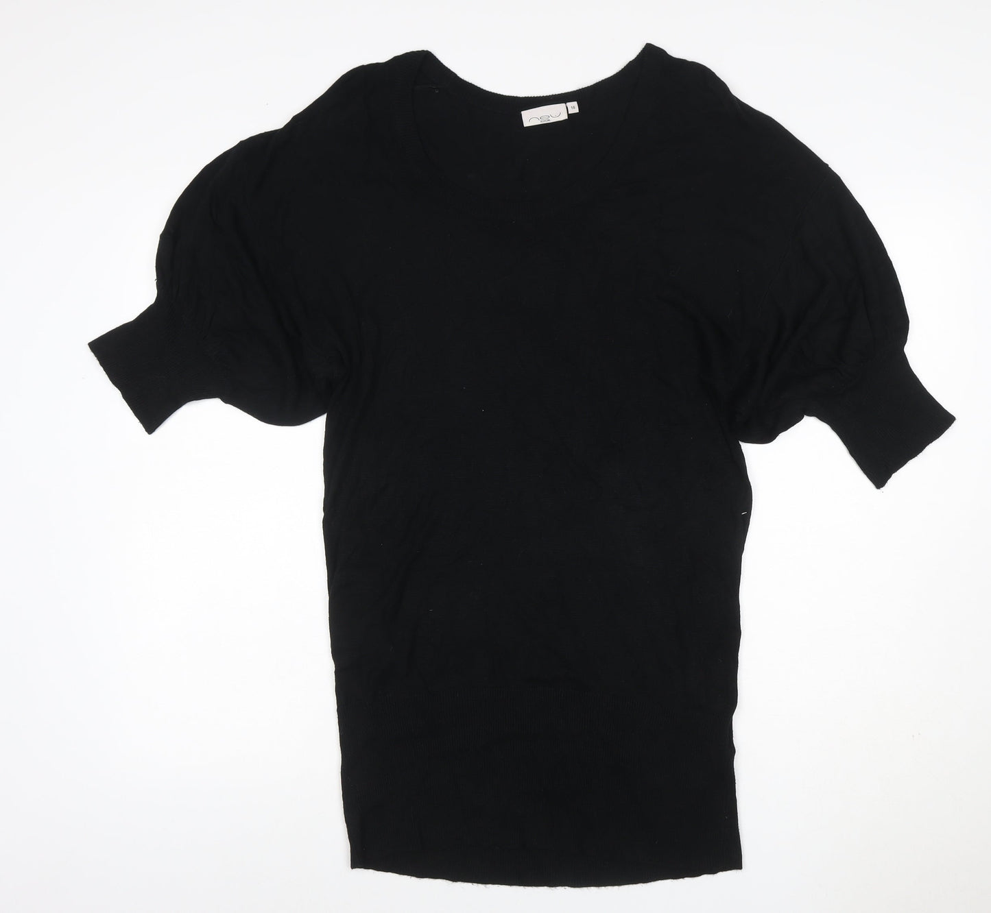 New Look Women Black Size 16 Puff Sleeve Viscose Knit Jumper