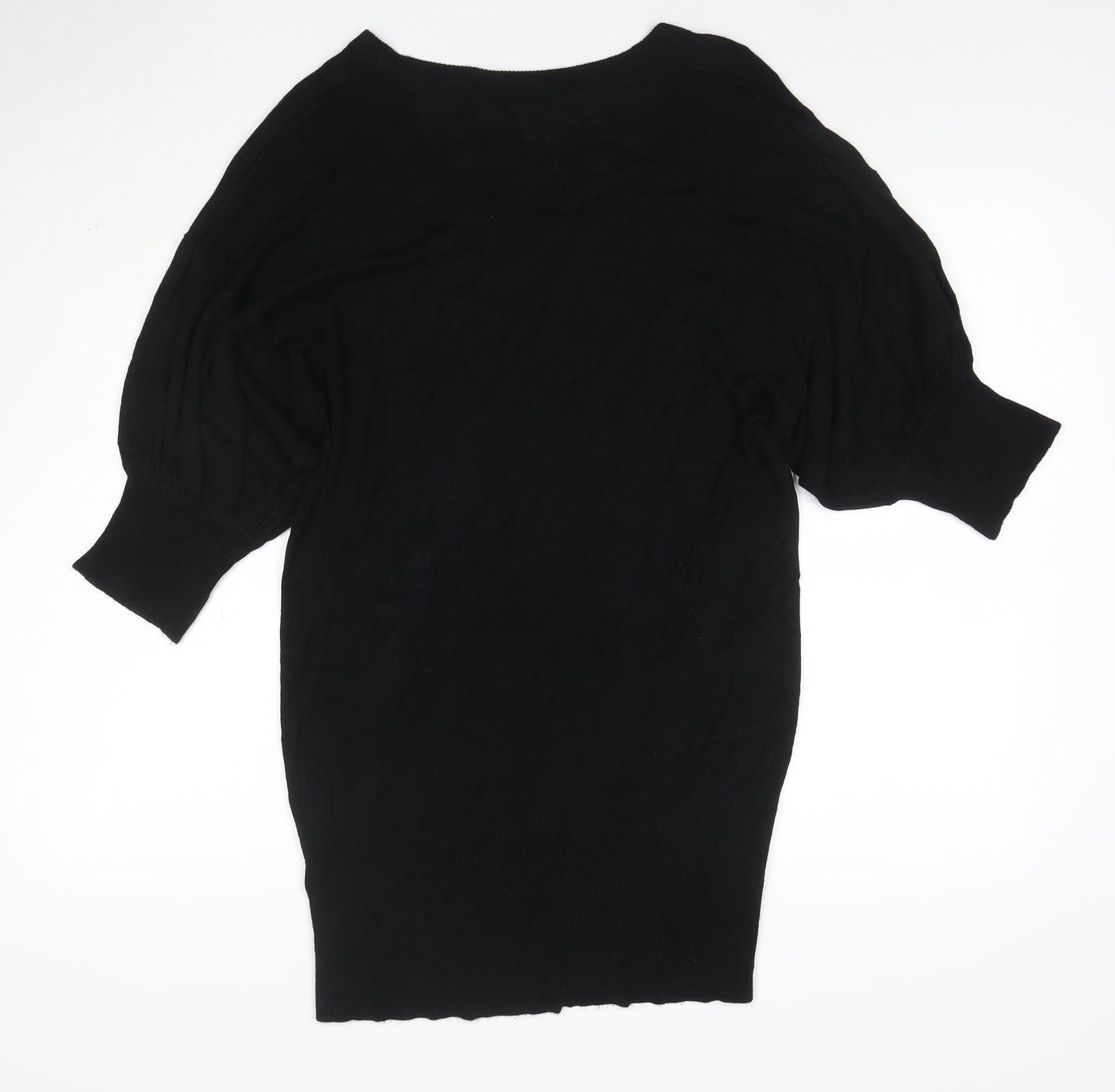 New Look Women Black Size 16 Puff Sleeve Viscose Knit Jumper