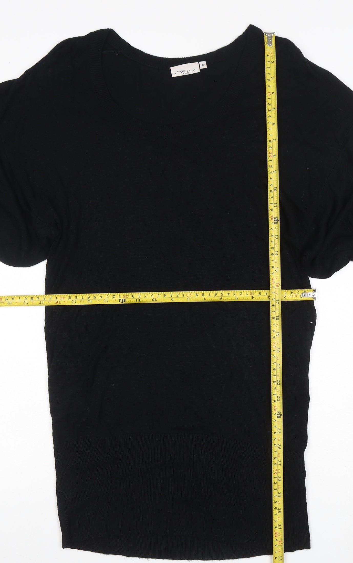 New Look Women Black Size 16 Puff Sleeve Viscose Knit Jumper