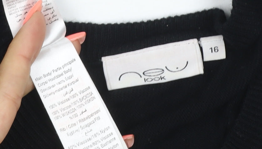 New Look Women Black Size 16 Puff Sleeve Viscose Knit Jumper
