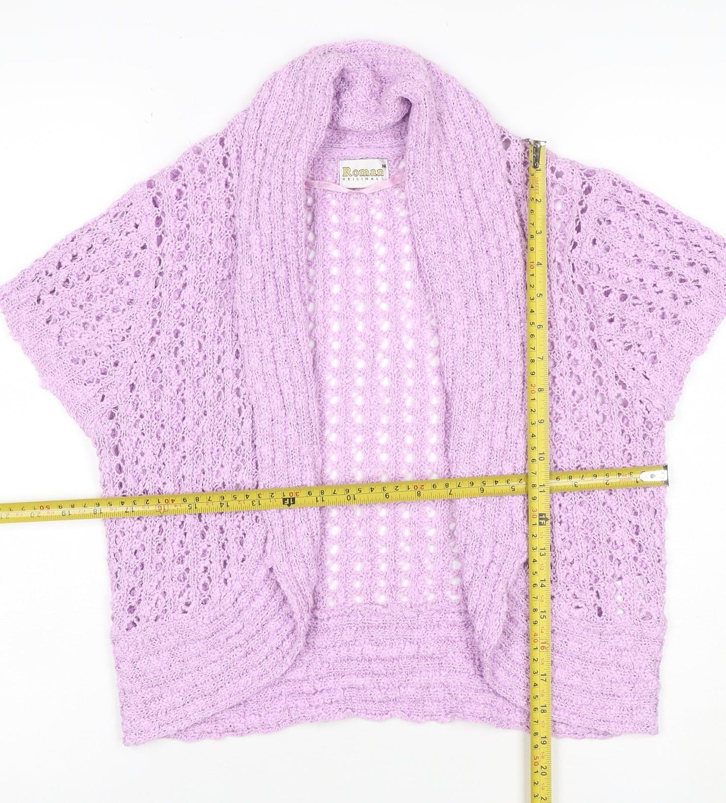 Roman Originals Womens Purple M Open Knit Short Sleeve Cardigan