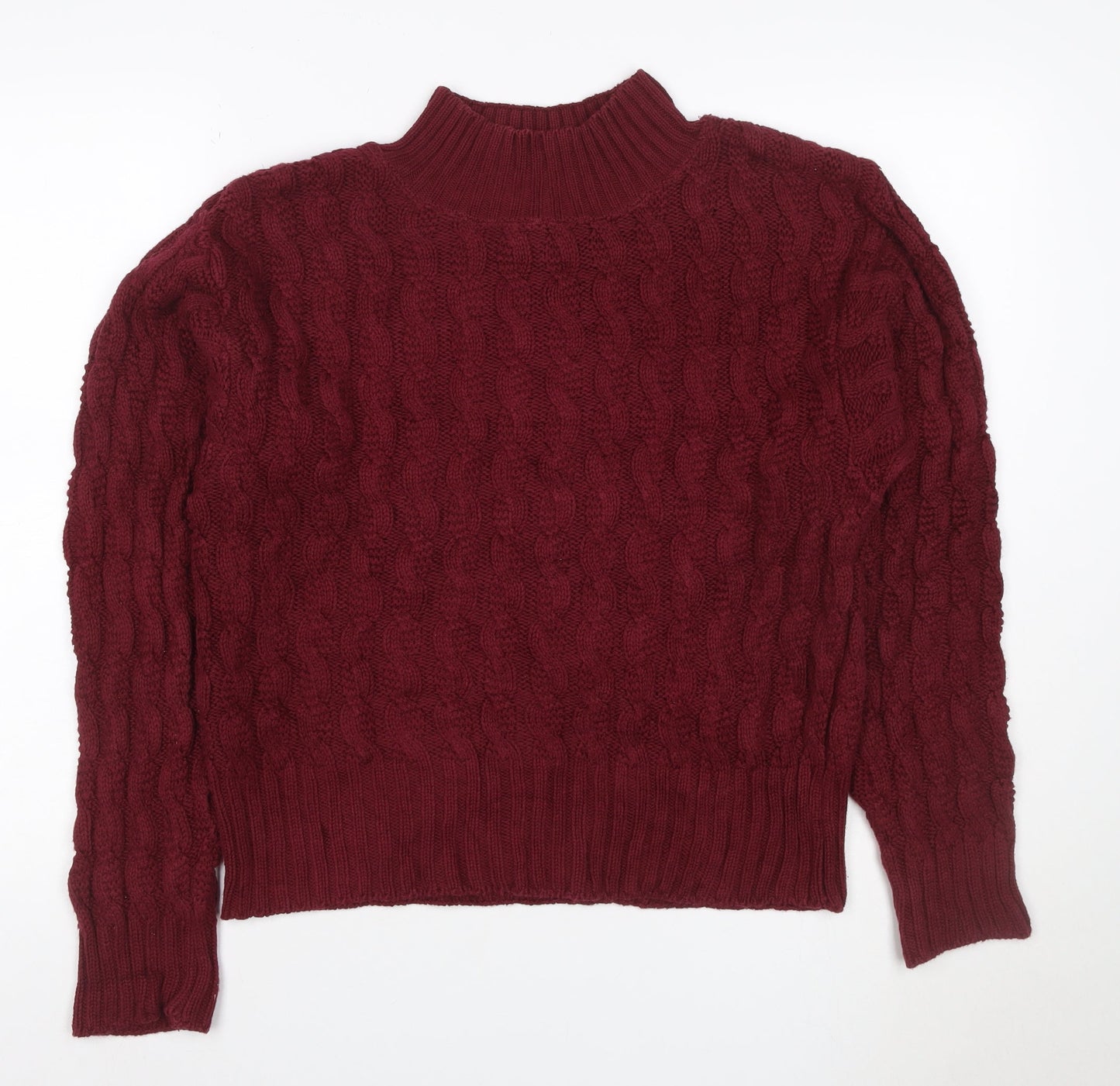 Susan Bristol Women Red Size 38 Cable-Knit Mock Neck Cotton Jumper