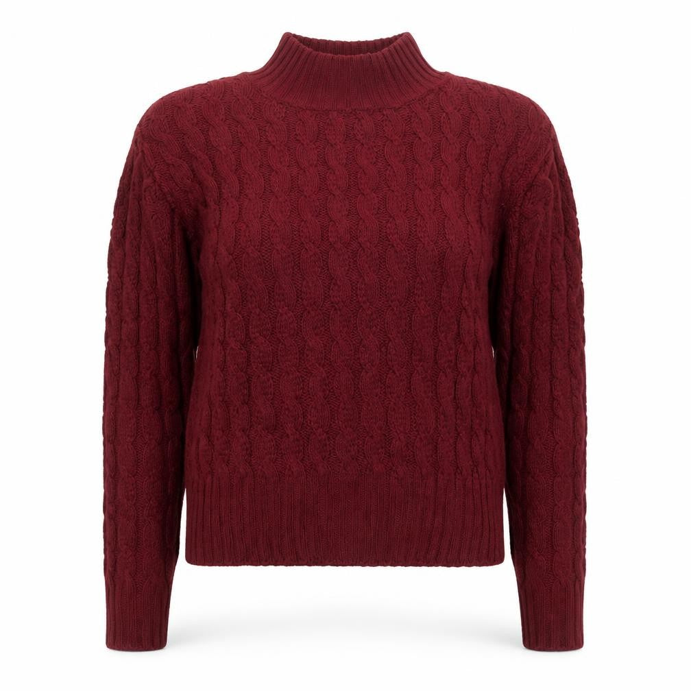 Susan Bristol Women Red Size 38 Cable-Knit Mock Neck Cotton Jumper