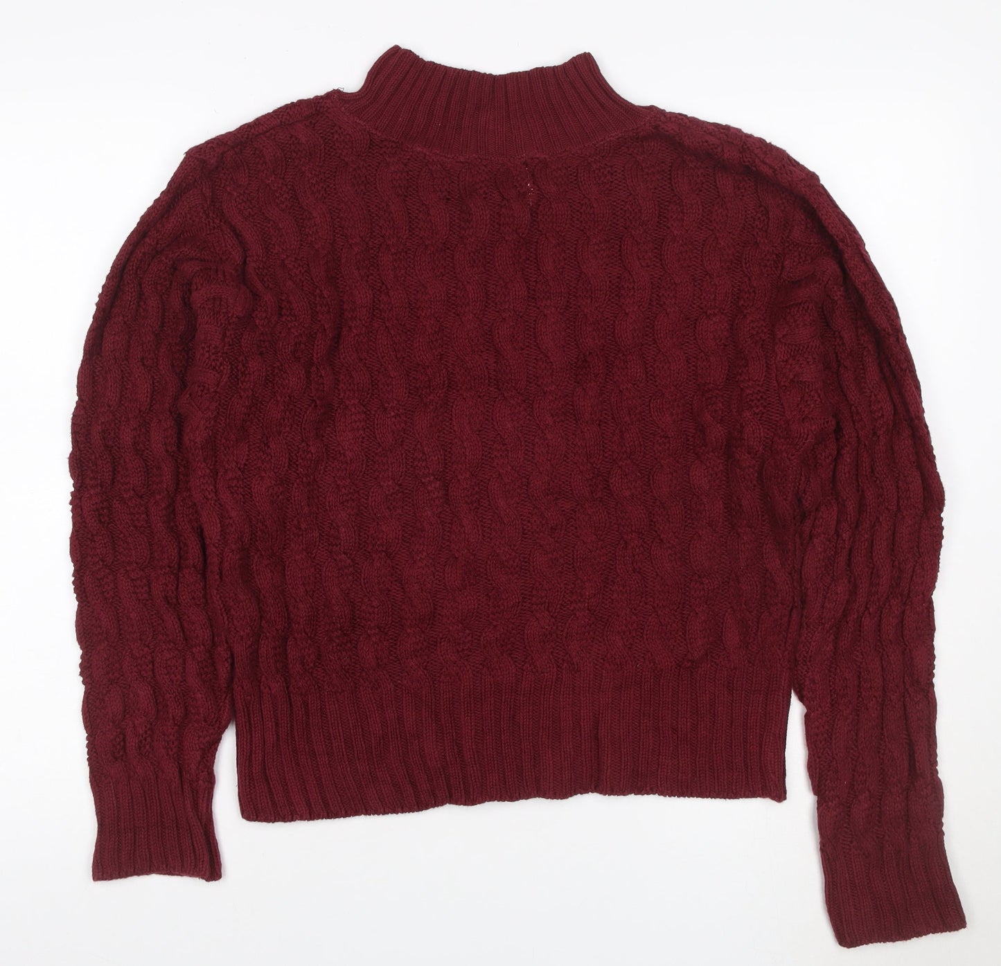 Susan Bristol Women Red Size 38 Cable-Knit Mock Neck Cotton Jumper