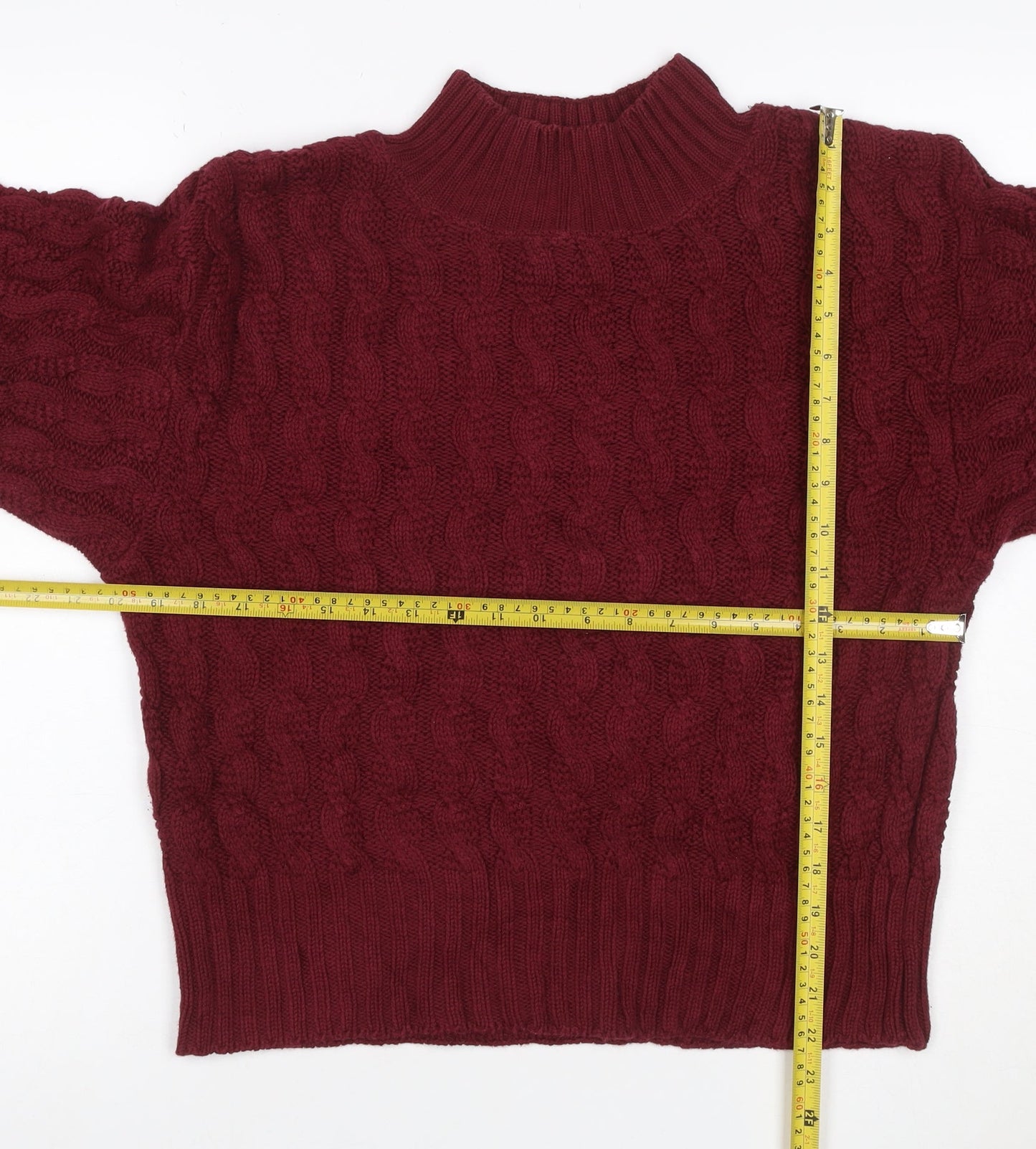 Susan Bristol Women Red Size 38 Cable-Knit Mock Neck Cotton Jumper