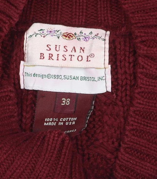Susan Bristol Women Red Size 38 Cable-Knit Mock Neck Cotton Jumper