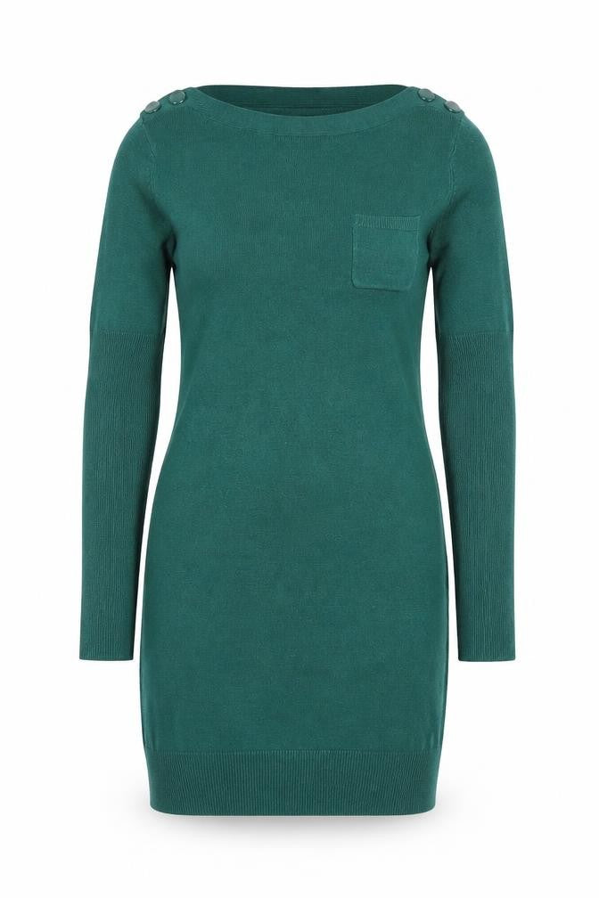 Front view of Dorothy Perkins Women Green UK 10 Knit Jumper Dress Pocket