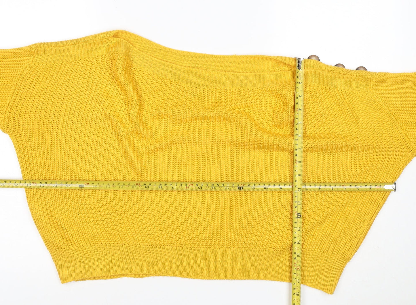 Desigual Women Yellow UK 10 Round Neck Button Raglan Knit Jumper