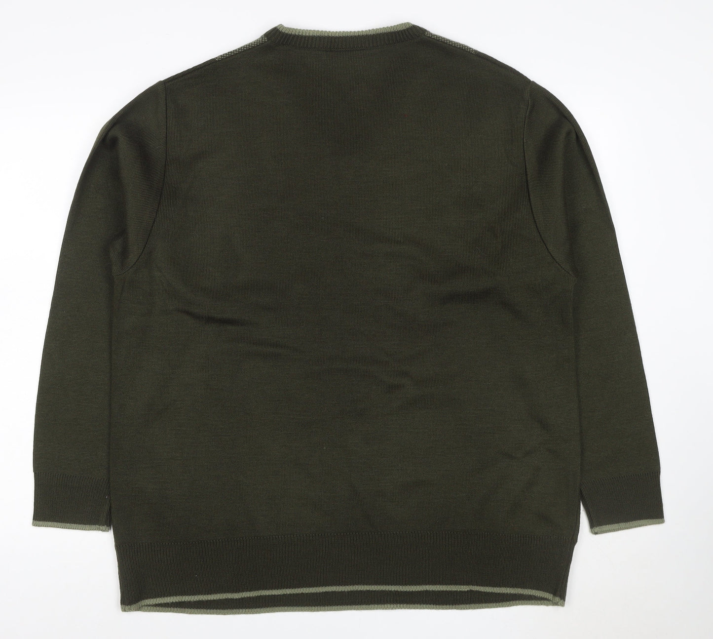 Cavalli Men’s Green L Geometric V-Neck Knit Pullover Jumper