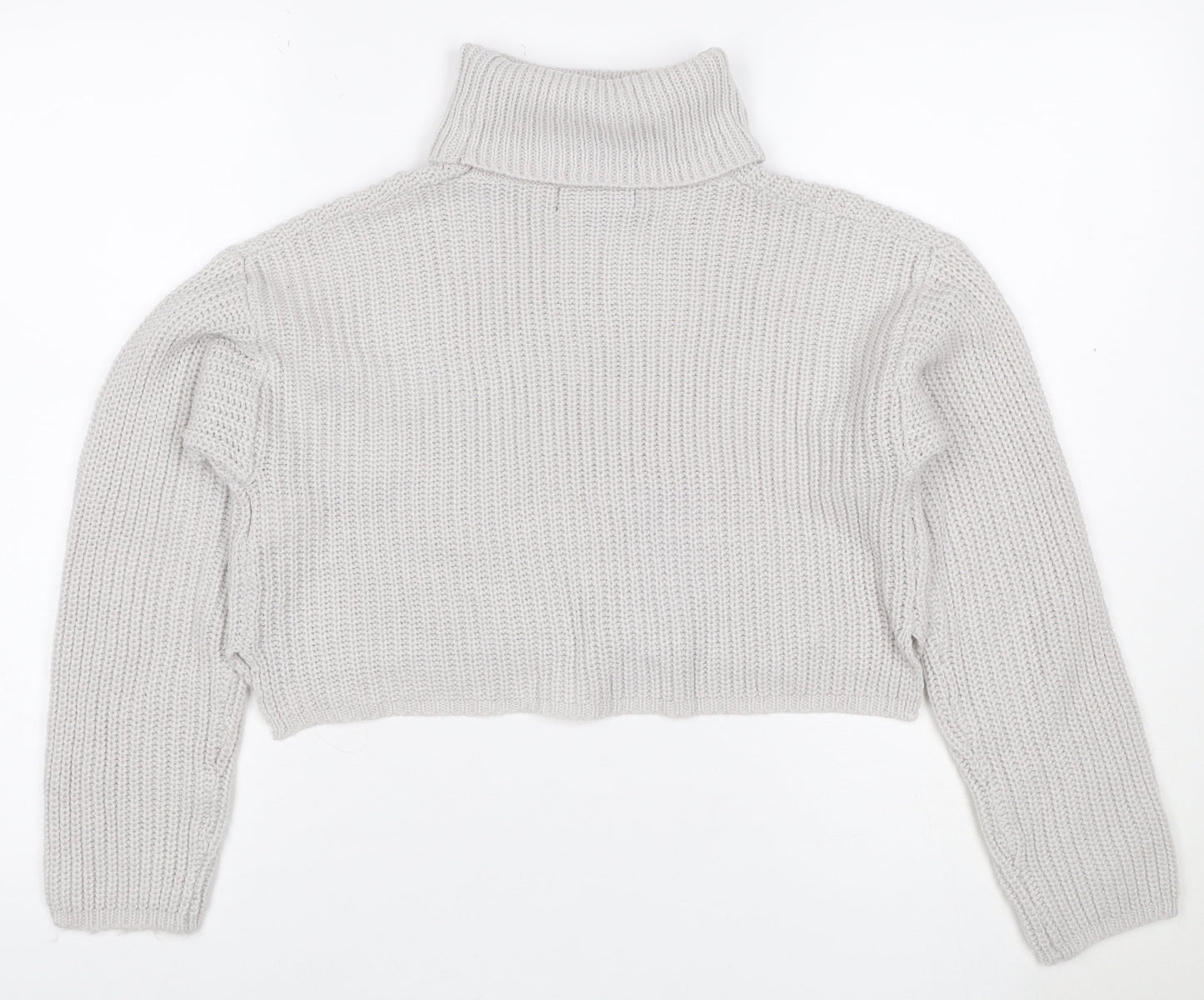 Missguided Women Grey XS Petite Chunky Knit Roll Neck Cropped Jumper