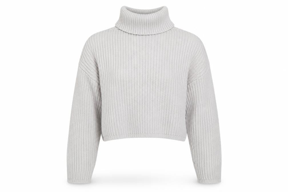 Front view of Missguided Women Grey XS Petite Chunky Knit Roll Neck Cropped Jumper