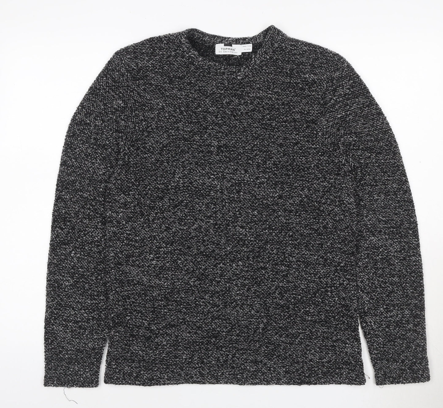 Topman Men’s Black Grey Marl S Roll Neck Chunky Knit Jumper