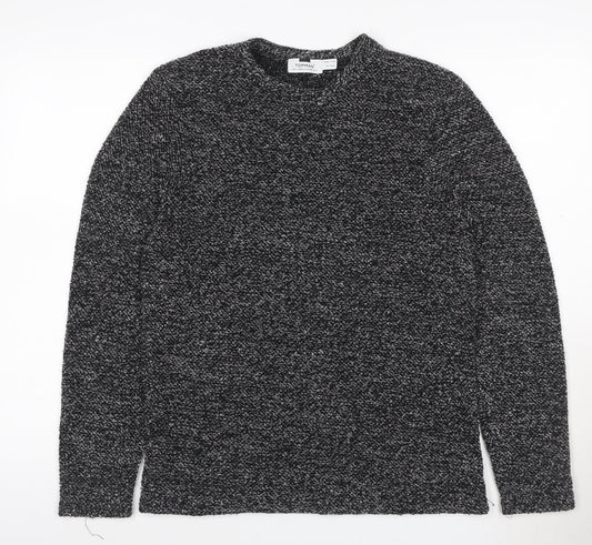 Topman Men’s Black Grey Marl S Roll Neck Chunky Knit Jumper