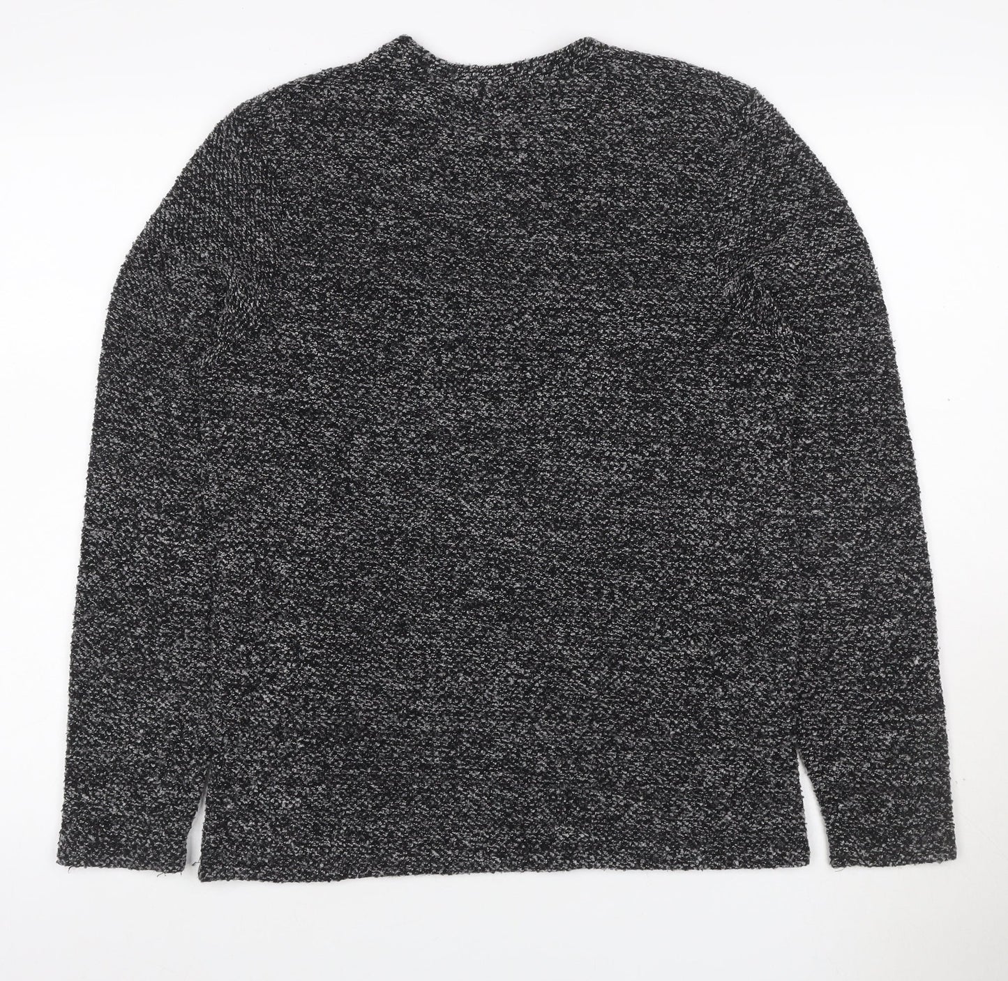 Topman Men’s Black Grey Marl S Roll Neck Chunky Knit Jumper