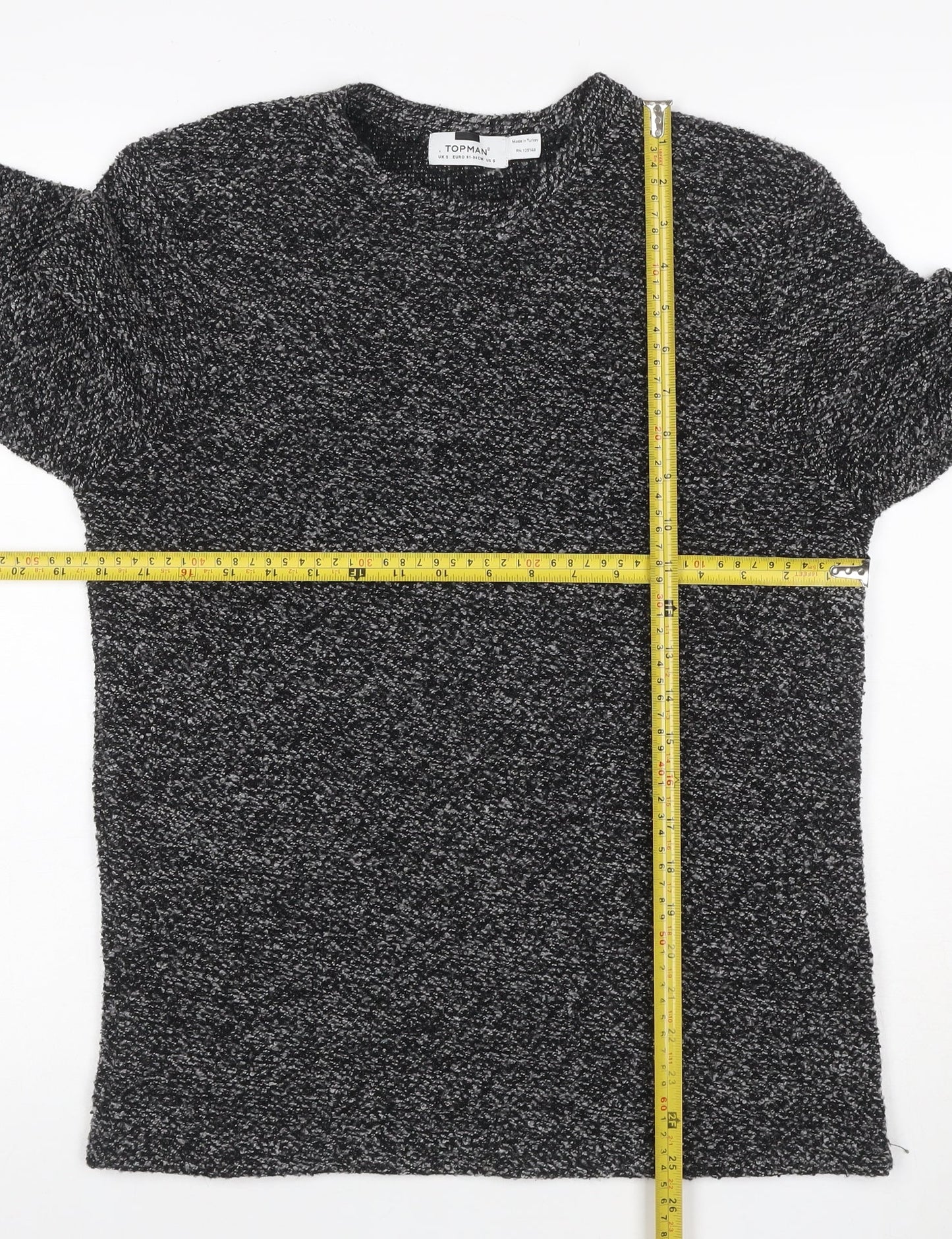 Topman Men’s Black Grey Marl S Roll Neck Chunky Knit Jumper