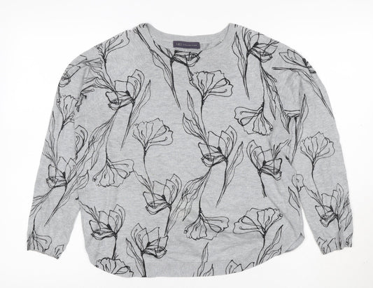 Marks & Spencer Women Grey Floral Knit Jumper UK 12 Long Sleeve