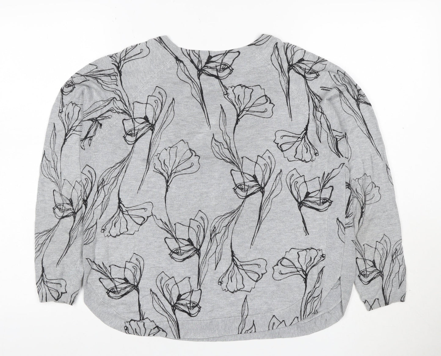 Marks & Spencer Women Grey Floral Knit Jumper UK 12 Long Sleeve