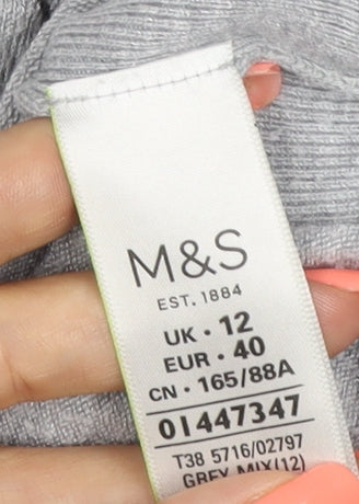 Marks & Spencer Women Grey Floral Knit Jumper UK 12 Long Sleeve