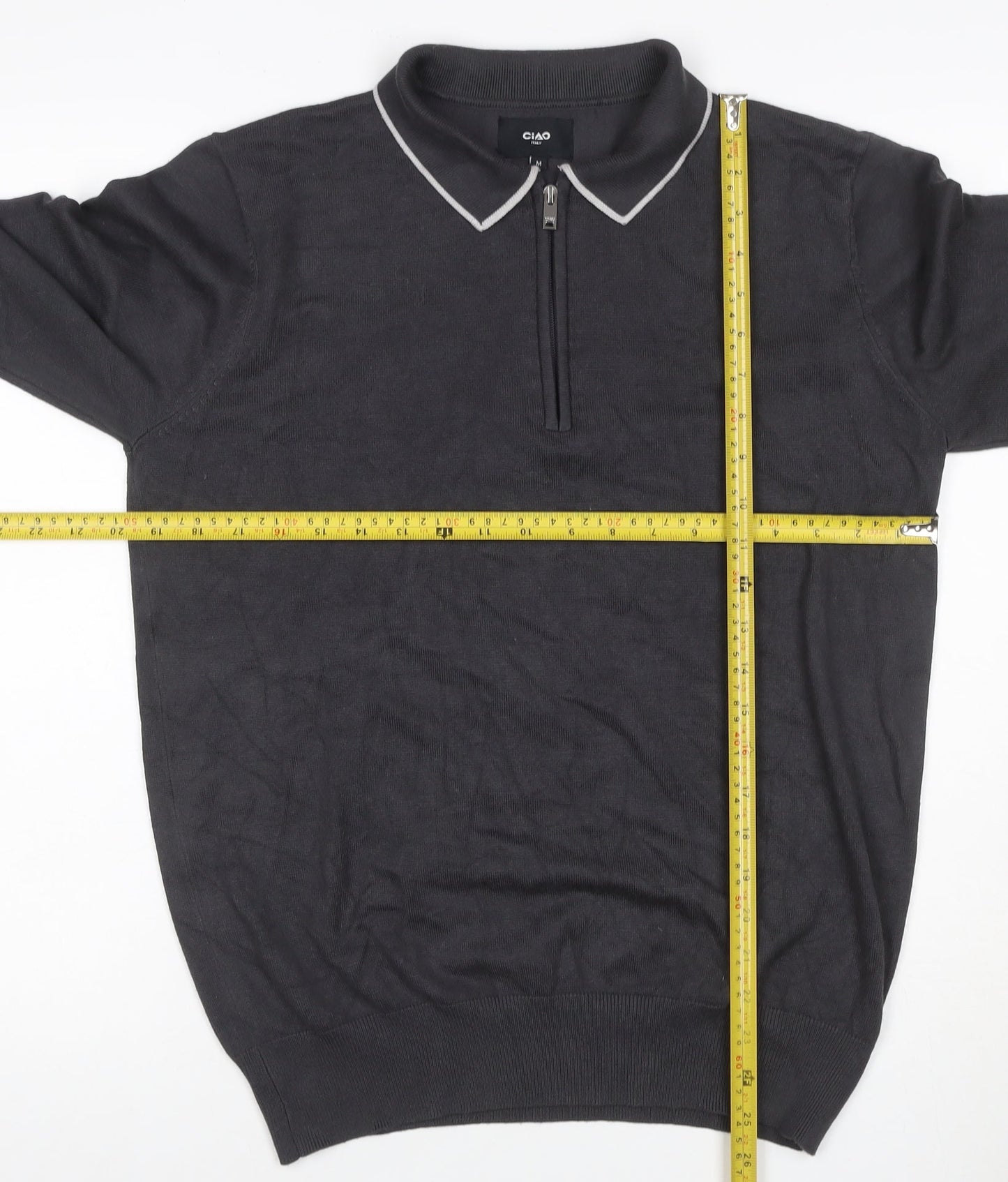 Ciao Italy Men’s Black M Long Sleeve 1/4 Zip Knit Polo