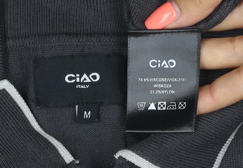 Ciao Italy Men’s Black M Long Sleeve 1/4 Zip Knit Polo