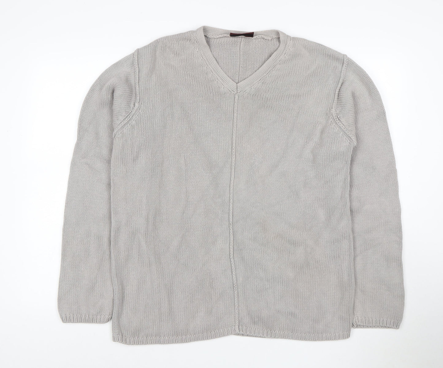 Burton Menswear Men Grey Cotton V-Neck Chunky Knit Jumper M