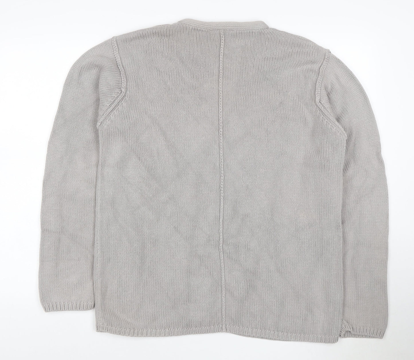 Burton Menswear Men Grey Cotton V-Neck Chunky Knit Jumper M