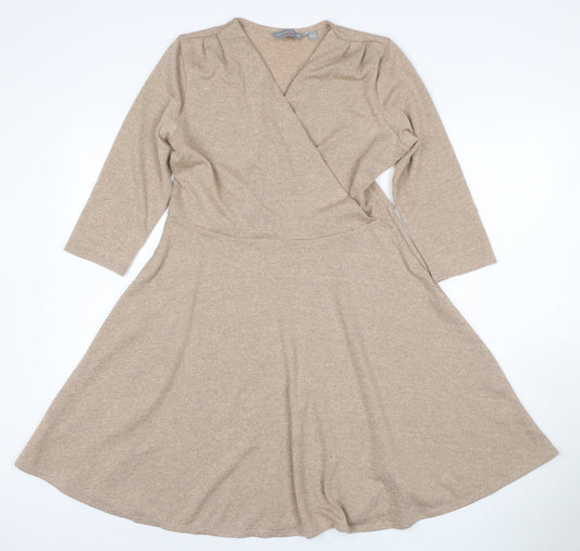Dorothy Perkins Women Beige UK 12 Wrap Fit & Flare Knit Dress