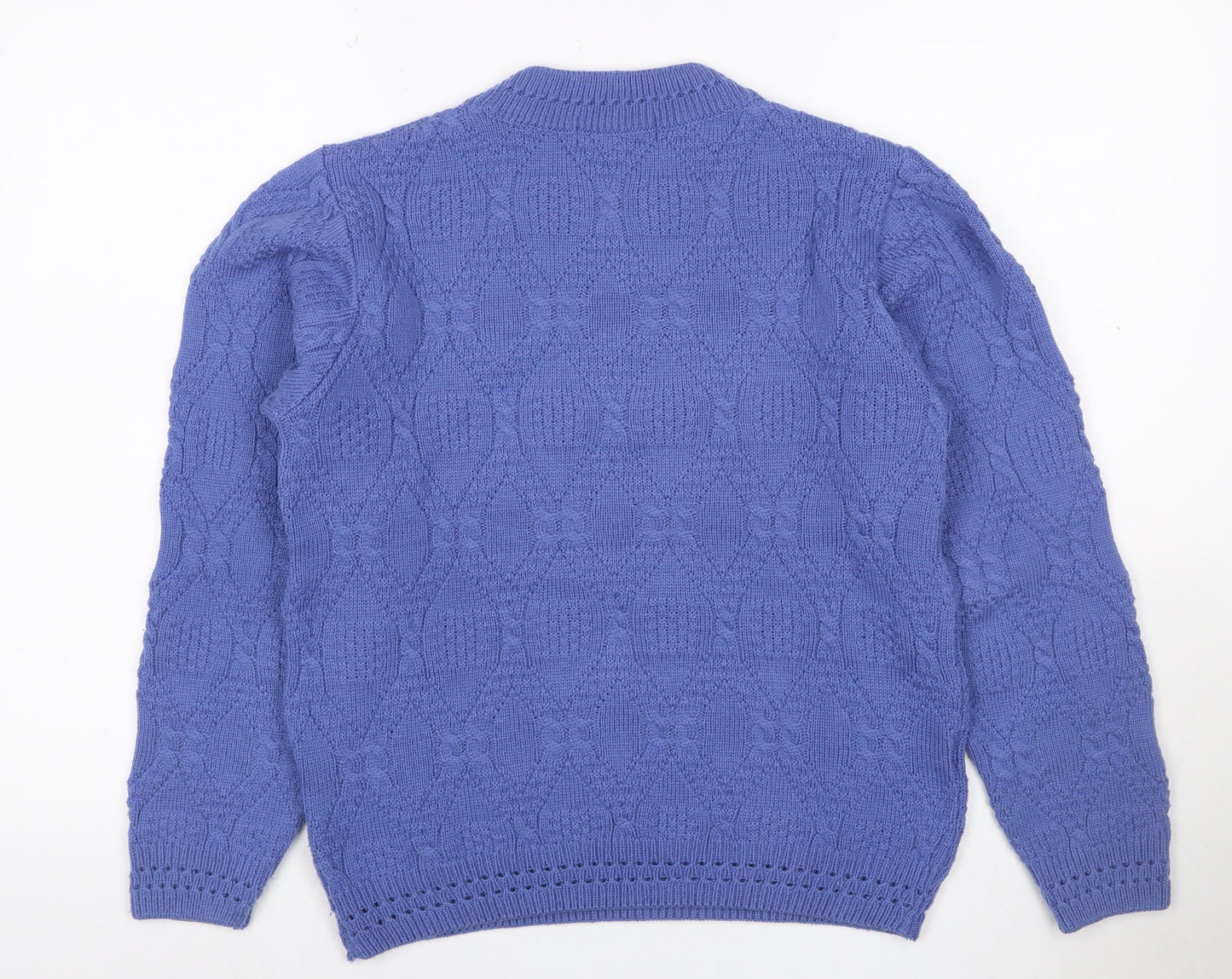 Beaumonde Paris Women’s Blue Size 12 Cable Knit Crew Neck Pullover Jumper