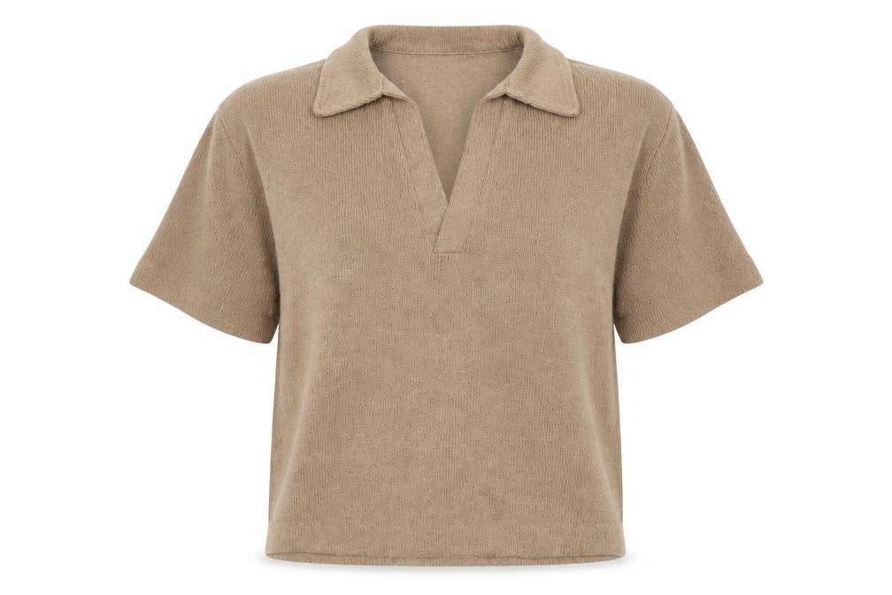 H&M Women Beige UK 10 Collared V-Neck Short Sleeve Alpaca Blend Jumper