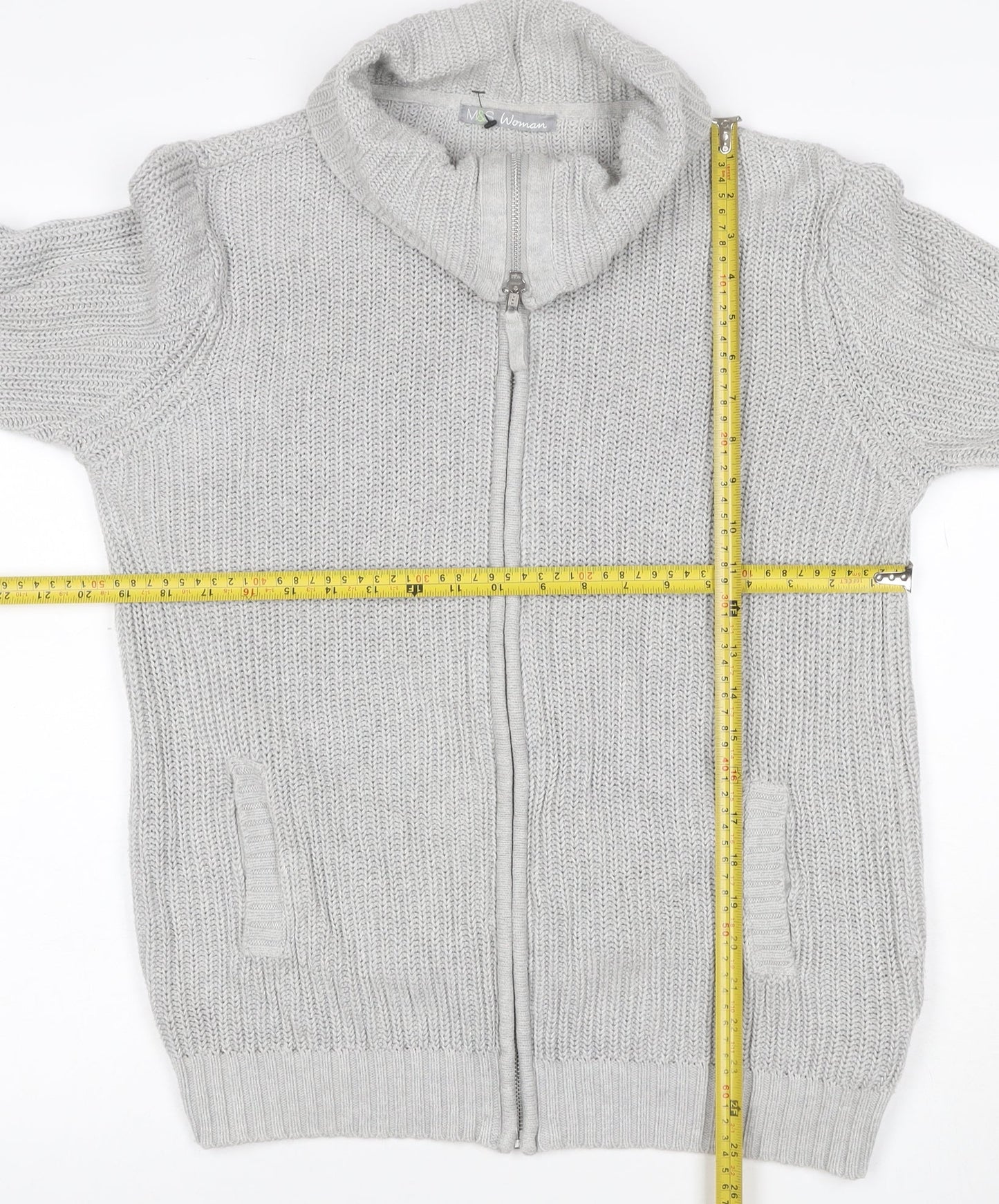 Marks and Spencer Women Grey UK 16 Chunky Knit Full Zip Jumper