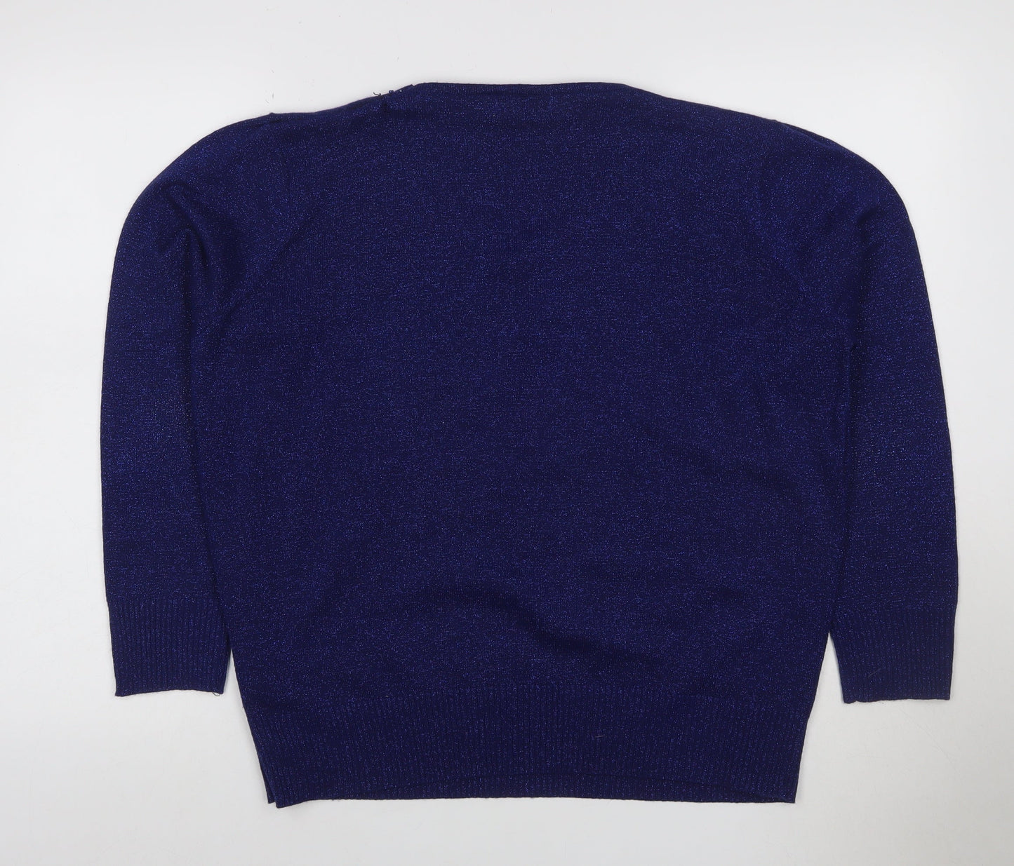 Bonmarché Women’s Blue L Sparkle Embellished V-Neck Knit Jumper