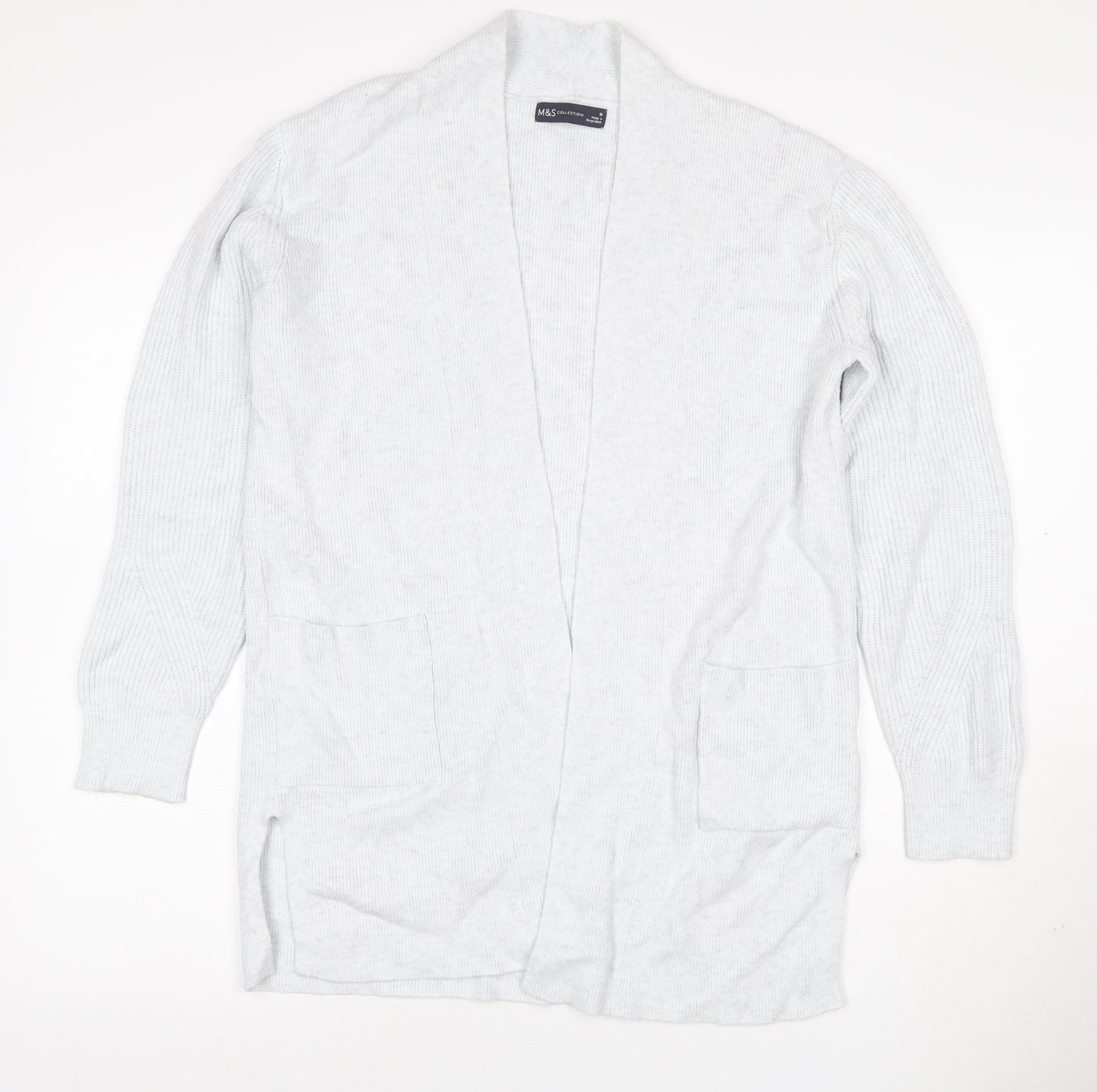 Marks and Spencer Women Grey UK 10 Long Knit Open Cardigan Pockets