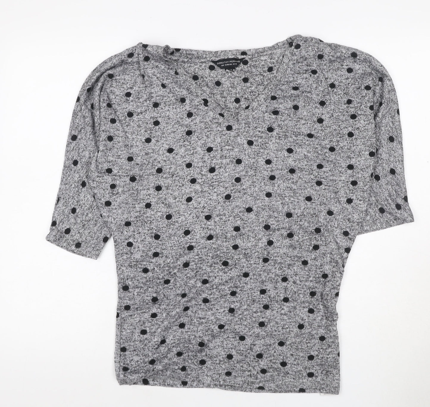 Dorothy Perkins Women Grey Black Polka Dot V-Neck Dolman Jumper UK 10