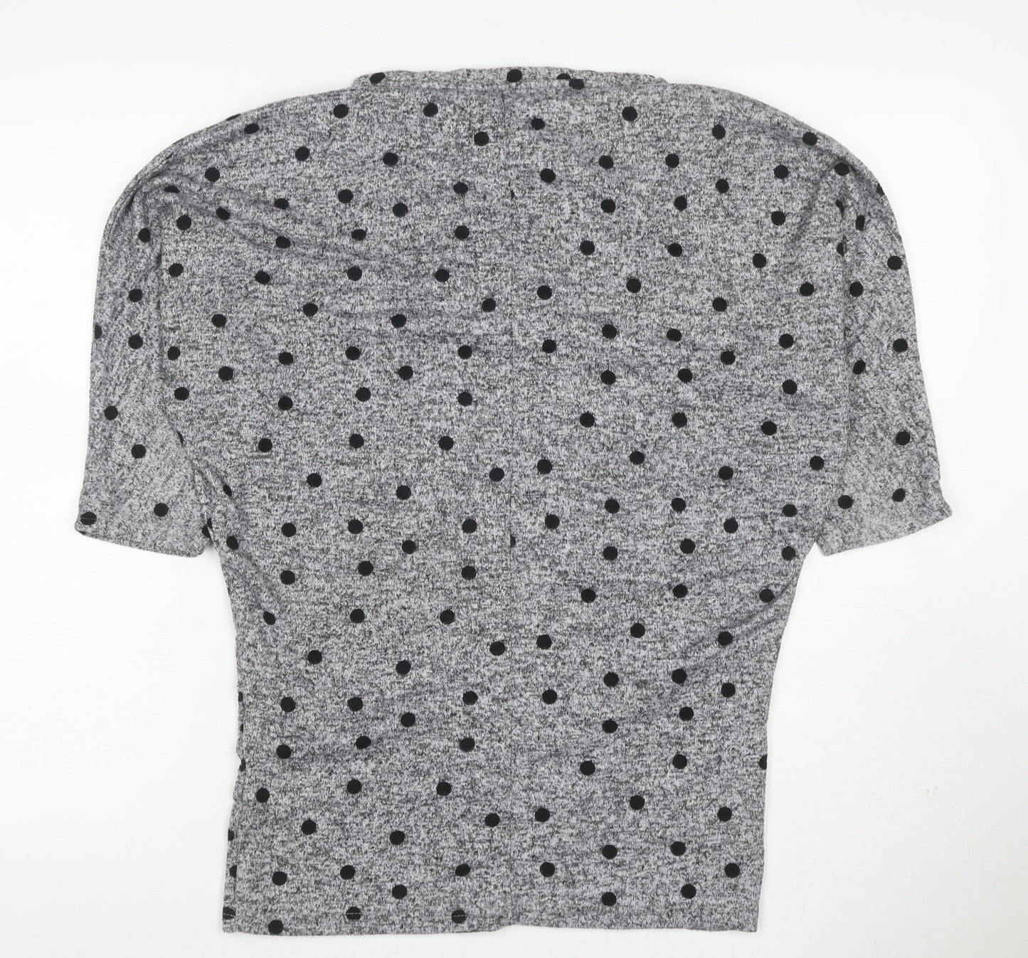 Dorothy Perkins Women Grey Black Polka Dot V-Neck Dolman Jumper UK 10