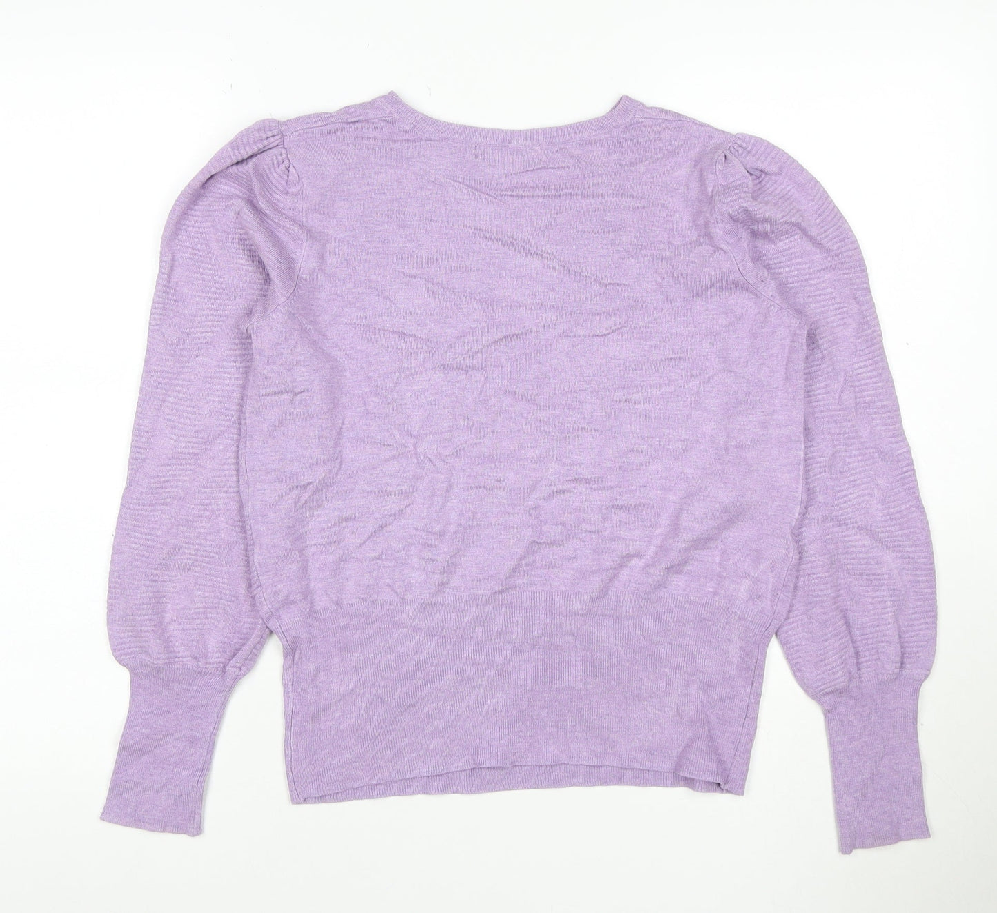 Marks & Spencer Women Purple M Lyocell Knit Puff Sleeve Jumper