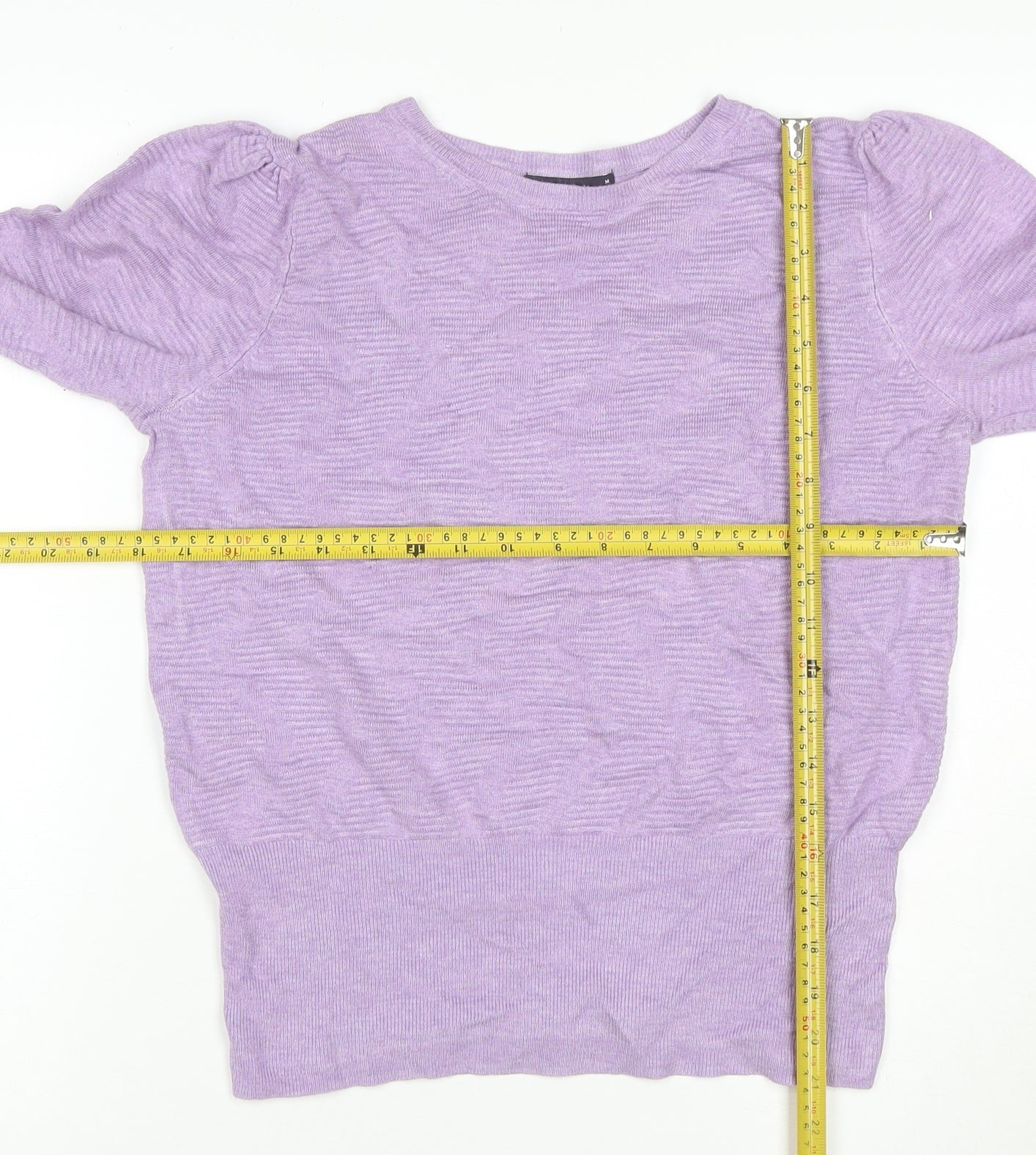 Marks & Spencer Women Purple M Lyocell Knit Puff Sleeve Jumper