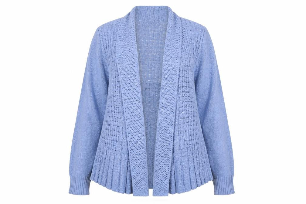 Remel London Women Blue M Open Knit Waterfall Cardigan Long Sleeve