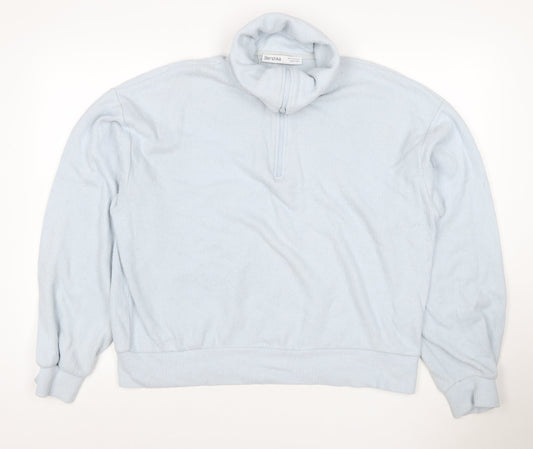 Bershka Women Blue M 1/4 Zip High Neck Knit Sweatshirt