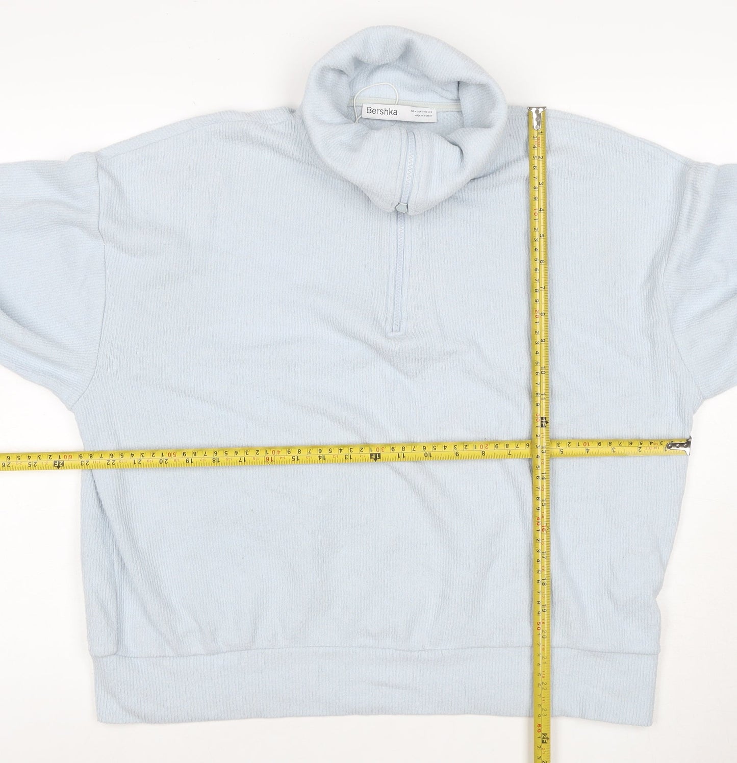 Bershka Women Blue M 1/4 Zip High Neck Knit Sweatshirt